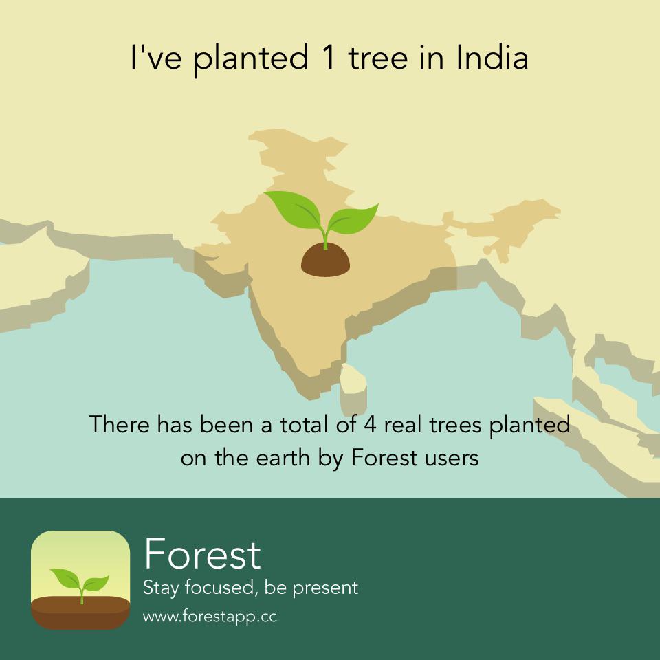 A screenshot from the Forest productivity app that shows how user's can plant real trees around the world